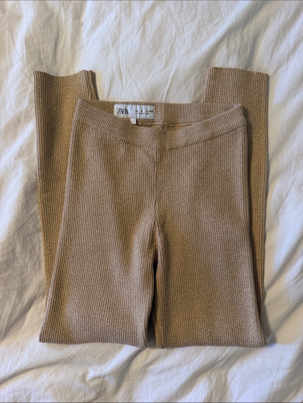 Zara Kids Metallic Ribbed Leggings - Taupe Shimmer